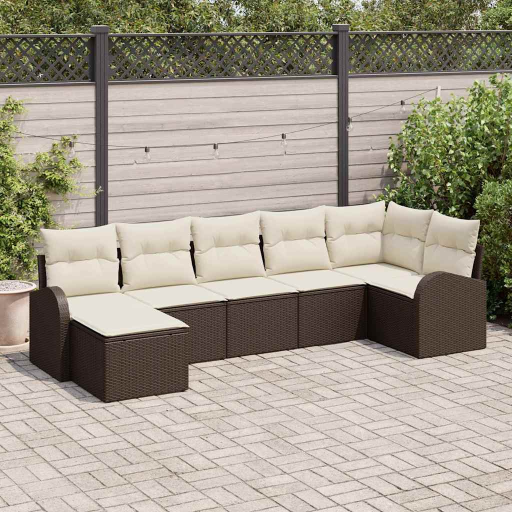 Garten-Sofa-Set 7 pcs Braun Poly Rattan